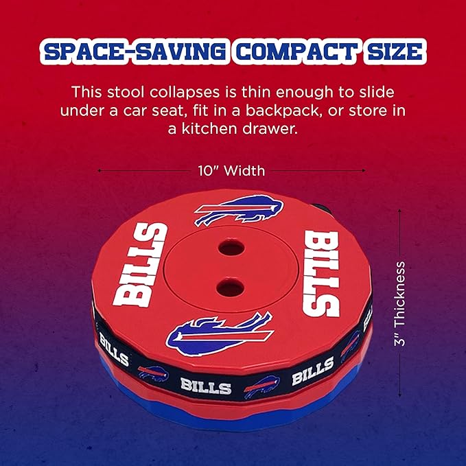 Sporticulture NFL Buffalo Bills Telescoping Collapsible Stool 500lbs Max Weight Portable Adjustable Height Folding Camping Stool with Carry Strap Retractable Stadium Have A Seat Outdoor Sports Fan