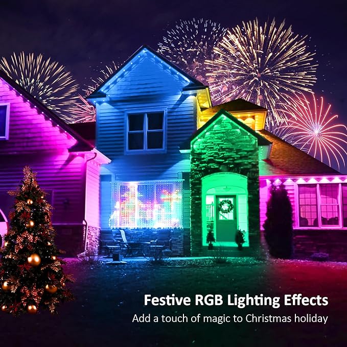 IVRICH 500FT Permanent Outdoor Lights Smart RGB Eave Light with Color Changing APP/Remote Control IP67 Waterproof Music Sync Timer Function for Christmas Party Holiday Decor