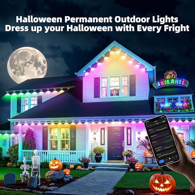 Permanent Outdoor Lights for House IP67 Waterproof with 96 RGB+IC House Lights 200ft Year Round Lights for House Outdoor DIY Scene for Halloween Christmas Decor Work with Google Assistant Alexa