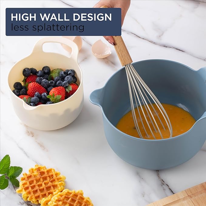 COOK WITH COLOR Nesting Plastic Mixing Bowl Set with Pour Spouts and Handles Blue 6 Piece Non-Slip
