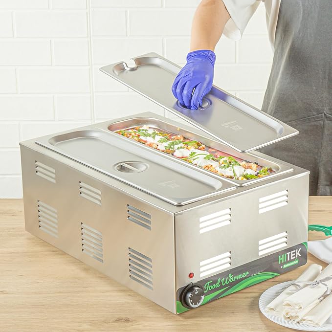 Restaurantware-LIDS ONLY: Kitchen Tek 20.8 x 6.4 Inch Steam Table Pan Covers 12 NSF Hotel Pan Covers - 1/2 Size Long Pans Sold Separately with Handle Stainless Steel Slotted Food Pan Lids