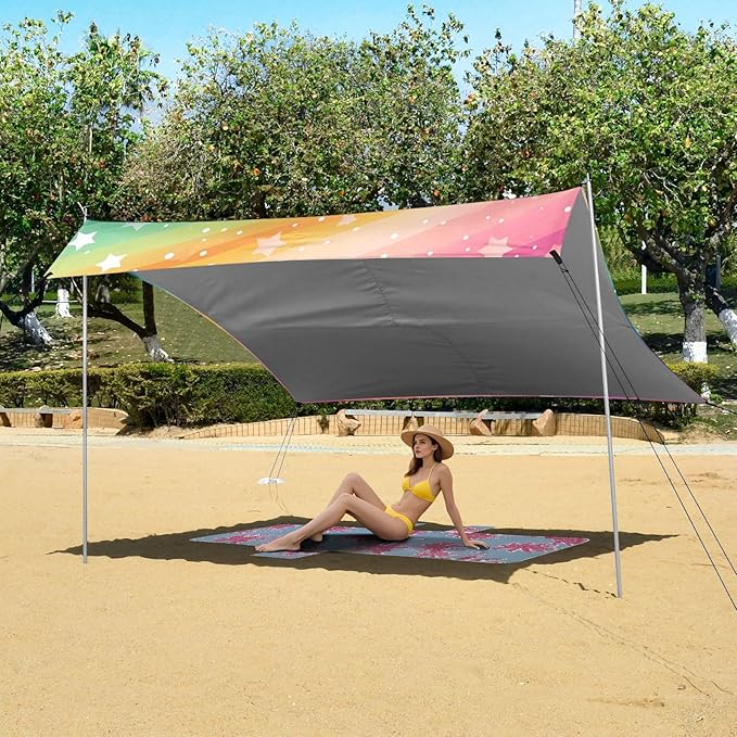 Rainbow PentagramCamping Sun Shelters 9.2 x 10.5 FT Beach Canopy Tent Sun Shade with Carrying Bag for Camping Trips Fishing Backyard Fun or Picnics 21340332