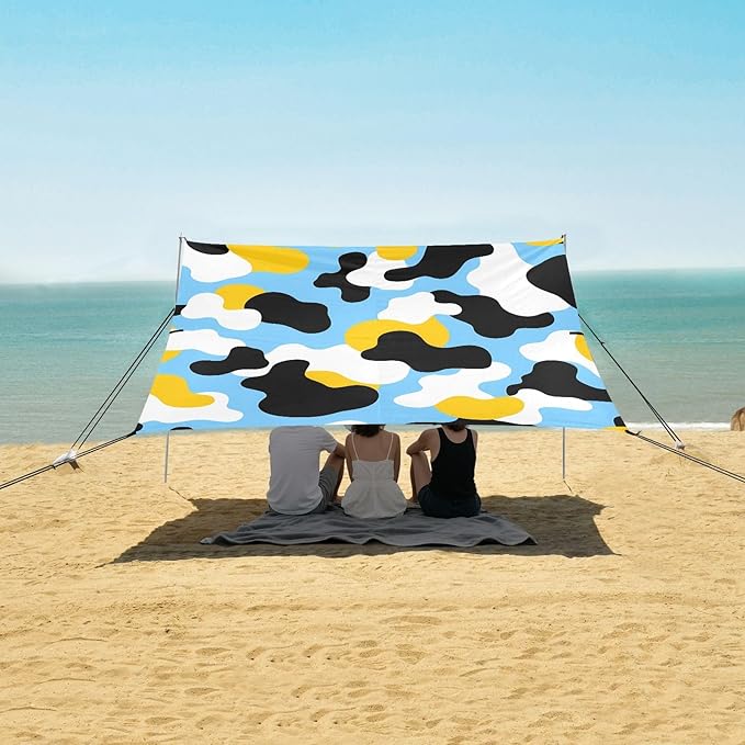 ALAZA Blue Yellow Cow Pattern Beach Tent Sun Shelter Portable Canopy Sunshade for Outdoor Camping Picnics Backyard Fun 10x9 ft