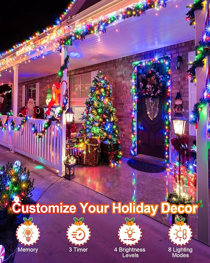 Multicolor Christmas Lights 552FT 1400LED Extra Long Outdoor String Lights Waterproof Timer &amp Memory 8 Modes Dimmable Plug in Fairy for Outside Tree Wedding Patry