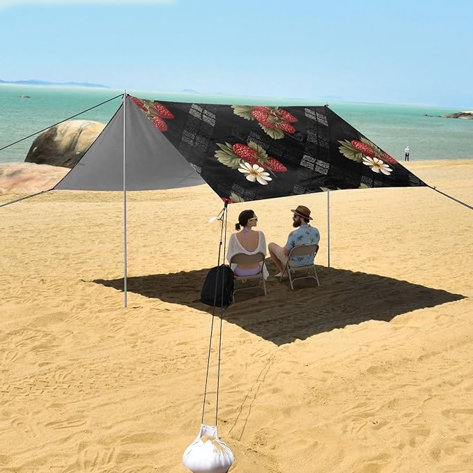 Bolaz Beach Canopy Tent Sun Shade9'×10.5' Large Family Beach Shade UPF50+- Outdoor Shade for Camping Trips FishingStrawberry Lattice Pattern