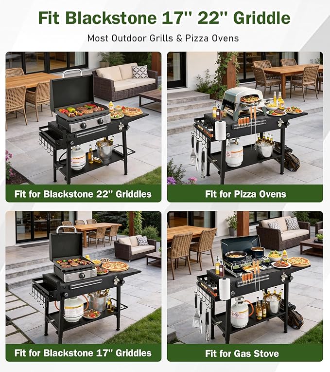 ELITEWILL Griddle Stand Fit for Blackstone 22 Inch &amp 17 Inch Portable Grill Stand With Wheels Large Space Outdoor Pizza Oven Table for Backyard Camping BBQ