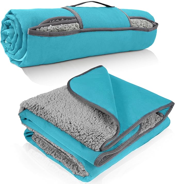 Tirrinia Waterproof Outdoor Blanket with Sherpa Lining Windproof Triple Layers Warm Comfy Foldable for Camping Stadium Beach Picnic Grass Concerts Car Dog 51''X 59'' &amp 59''X 80''