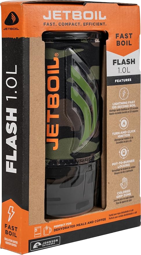 Jetboil Flash Portable Fast Boil Stove for Camping and Backpacking with 1-Step Auto Ignition Propane/Isobutane Burner with Cooking Cup