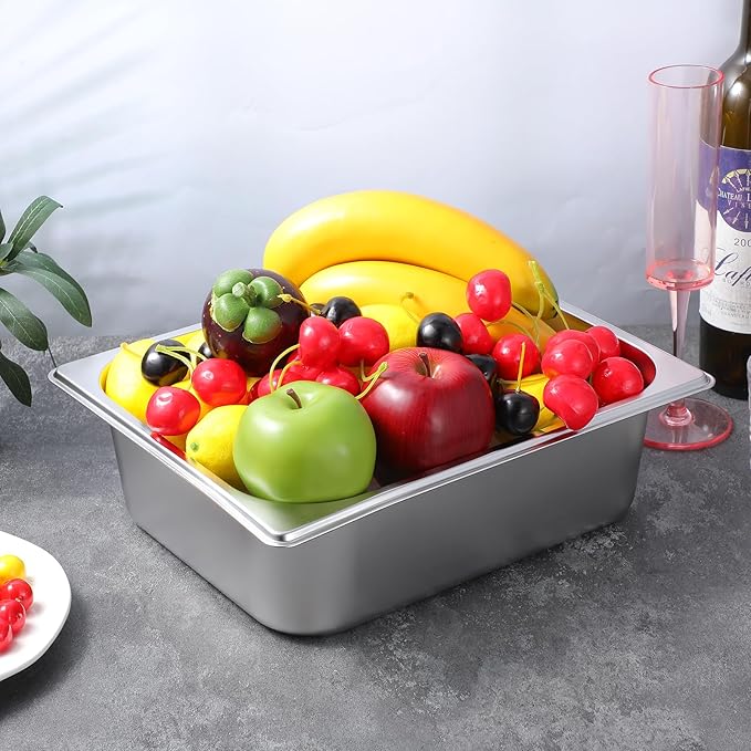 2 Pack Stainless Steam Hotel Pan with Lid 1/2 Size x 4 Inch Deep Steam Table Pan Restaurant Supplies Reusable Anti Rust Catering Storage for Home Party Restaurant Hotel Buffet