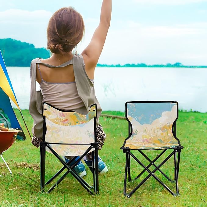 Bright Wildflowers Portable Camping Chairs Folding Chair - Durable Oxford Fabric Lightweight Iron Frame Easy Fold Design - Ideal for Outdoor Activities Camping Fishing and Travel