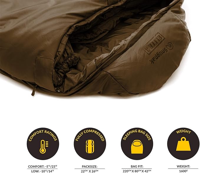 Snugpak Softie Elite 3 Sleeping Bag 23 Degree Expanda Panel System for Extra Space