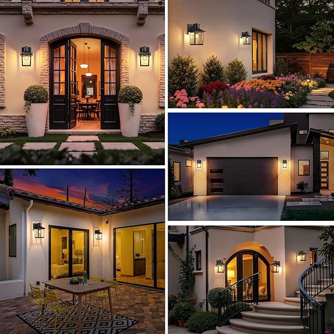 Woolmug 2 Pack Motion Sensor Outdoor Wall Light Fixtures Dusk to Dawn Porch Lights 2 Modes Black Exterior Wall Sconce Lamp with Clear Glass for Patio House Garage Bulbs Not Included