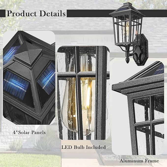 Darkaway Solar Outdoor Wall Lights Dusk to Dawn Outside Wall Sconce Lighting with Remote Black Exterior Light Fixture for House Porch Yard Hallway Doorway Garage