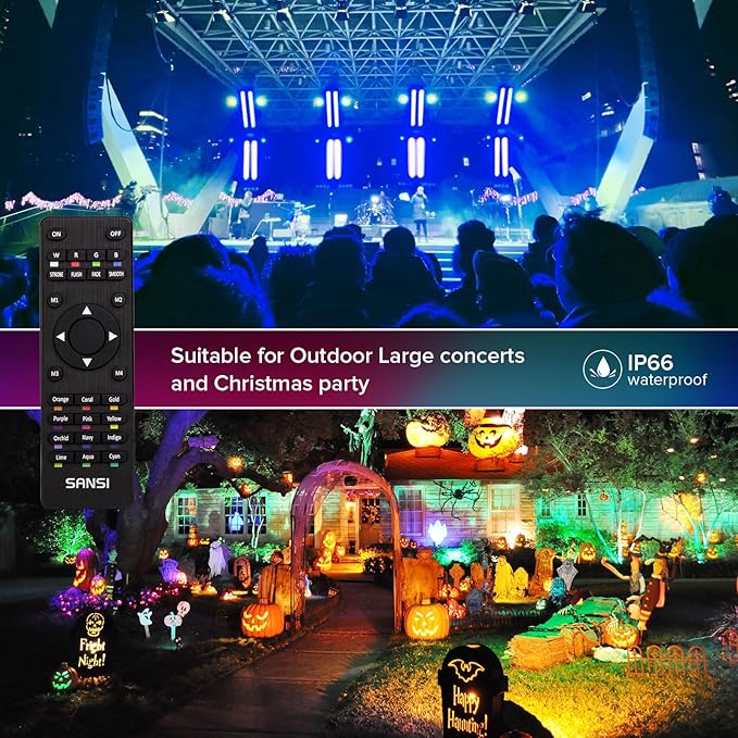 SANSI Led Flood Light 600W Equivalent with Ceramic Technology Outdoor Indoor Color Changing Led Stage Party Christmas Lighting RGBW Remote Floodlights 100W16 Colors 4 ModesDimming for Garden Yard