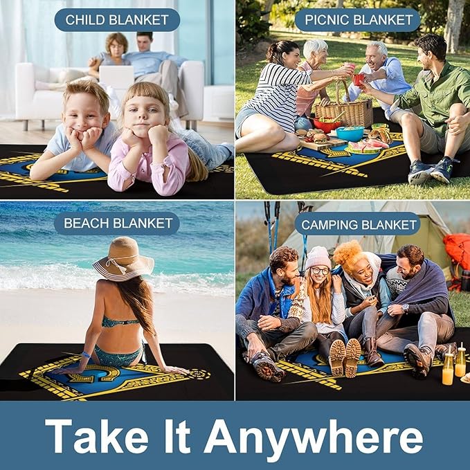 Freemasonry Masonic Lodge Symbol Waterproof Outdoor Picnic Blanket Sandproof Beach Mat for Camping Hiking Grass Travelling