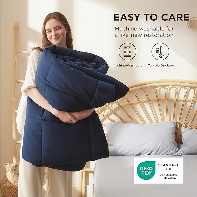 Bedsure Comforter Duvet Insert - Quilted Comforters Cal King Size All Season Duvet GentleSoft Down Alternative Bedding with 8 Tabs Gifts for Women/Men Navy Blue California King 96 X 102 Inches
