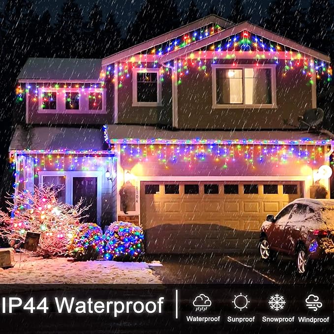 Icicle Christmas Lights Outdoor - 66ft 640 LED Icicle Lights for Outside with 120 Drops Waterproof Plug in Christmas Light with Timer for Party Holiday Wedding Christmas Decoration Multicolor