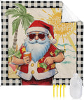Beach Blanket Waterproof Sandproof OversizedMerry Christmas Santa Claus Beach Vacation Beach Mat with Corner Stakes Sand PocketsHawaii Palm Trees Checker Outdoor Picnic Mat for Travel 108x84In