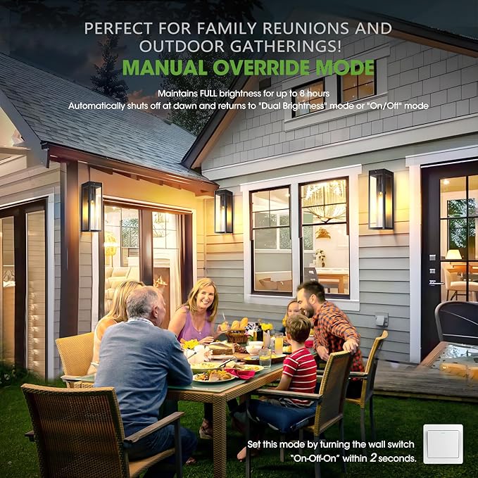 Motion Sensor Outdoor Lights for House 2-Pack 16'' Anti-Rust Large Outdoor Porch Lights Wall Mount Dusk to Dawn Coach Lights with Photocell Sensor Black Outside Sconce Garage Exterior Lighting