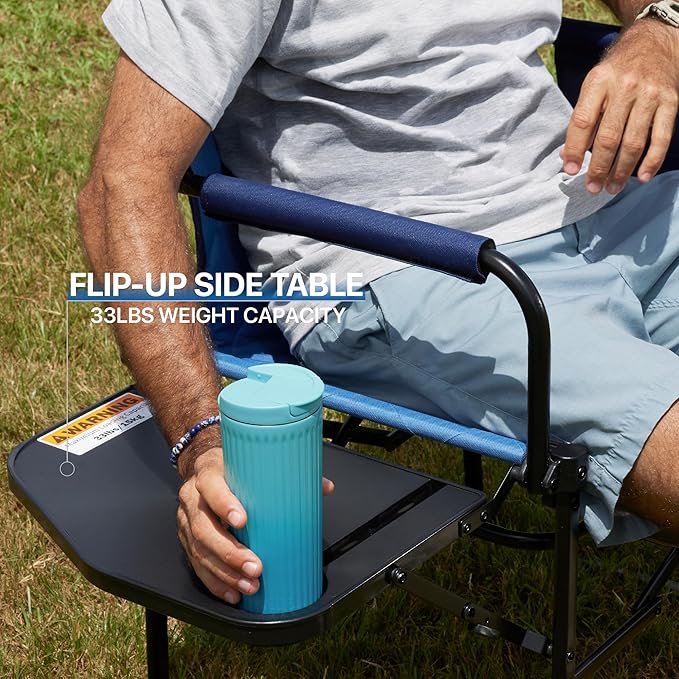 Camping Folding Chairs for Outside Foldable Camp Chairs for Adults Heavy Duty Oversized Directors Camping Chair with Table for Picnic Lawn Large Comfy Camping Chair 350 LBS Capacity Blue