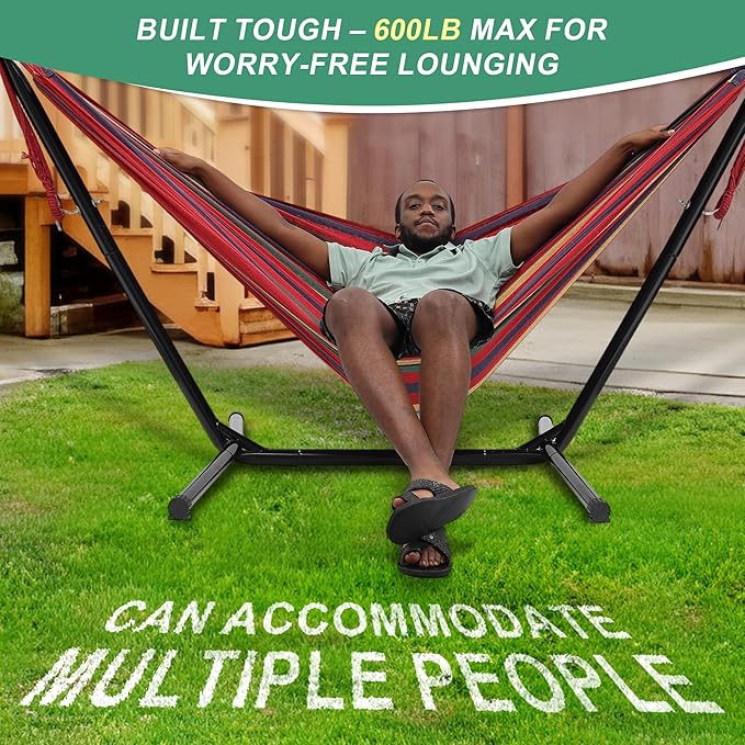 Hammock with Stand for Outside600lb Weight Capacity Adjustable Height 3-in-1 Portable Hammock for Outdoor&ampIndoor Camping Backyard Bedroom(Hammock Stand &amp Carry Bag)