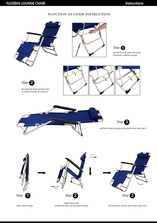 LUCKYERMORE 2 Pack Beach Outdoor Lounge Chairs Tanning Lounge Chair and Full Flat Cot 2 in 1 Folding Reclining Chairs for Outdoor Lawn Beach Pool Camping 60 L x 19 W Blue