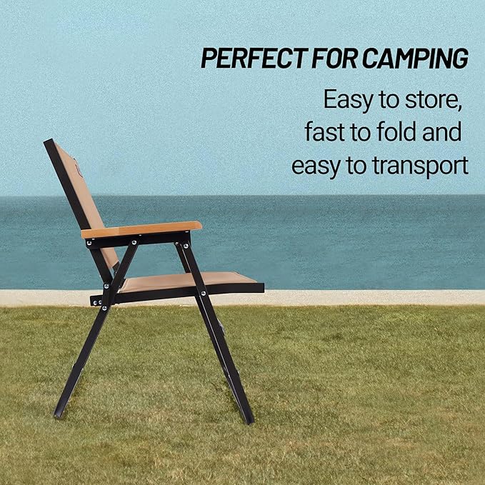 Lightweight Folding Camping Chair Gravel Brown Aluminum Outdoor Beach Chair with Solid Wood Armrest Portable Collapsible Fishing Chair for Hiking Beach Backpacking Lawn Picnic (2)