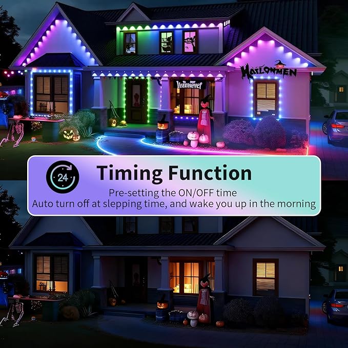 Permanent Outdoor Lights 200ft Smart Eave Lights with RGB LED Light IP67 Waterproof App Control DIY RGB Light for House Halloween Decorations