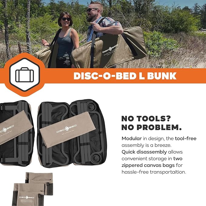 Disc-O-Bed Large Portable Bunk Camping Cots with Carry Bags - Heavy-Duty Indoor or Outdoor Sleeping System Converts to Bench or Separate Beds 500 lb Weight Capacity Per Cot