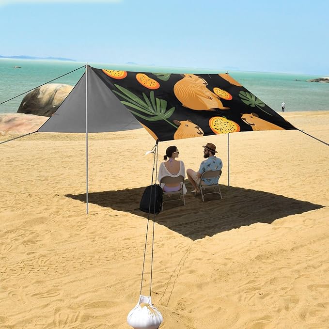 Capybara Tropical Fruits Camping Sun Shelter Beach Tent Portable Beach Sun Shade Outdoor Canopy for Camping Trips Fishing Picnic