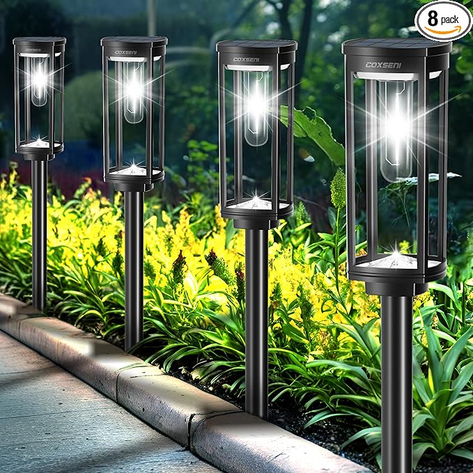 Solar Path Lights Outdoor 8 Pack Bright Solar Pathway Lights Outside Waterproof Solar Powered Landscape Lights for Walkway Driveway Lawn Patio Sidewalk Garden Yard Cool White