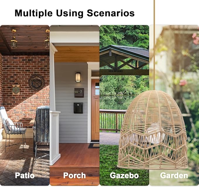 Ranttan Outdoor Chandelier 15 Outdoor Pendant Lights Rattan Solar Hanging Lights Large Rattan Ceiling Light with Remote 4 Modes Lighting Waterproof Lighted for Garden Porch Patio Kitchen Nature