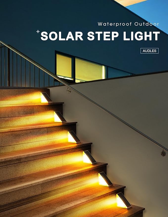 LED Solar Step Lights Waterproof Outdoor Stair Lights Warm White Solar Deck Lights IP67 Solar Decoration Lights for Yard Patio Garden Walkways Front Door Pathway Driveway Porch 12 Pack