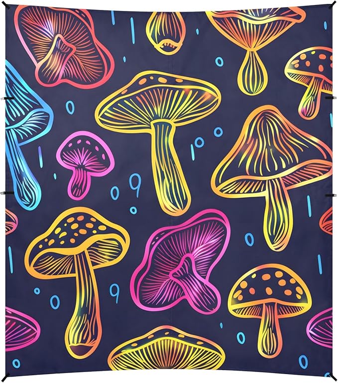 Neon Print Seamless Mushrooms Camping Sun Shelter Beach Tent Portable Beach Sun Shade Outdoor Canopy for Camping Trips Fishing Picnic