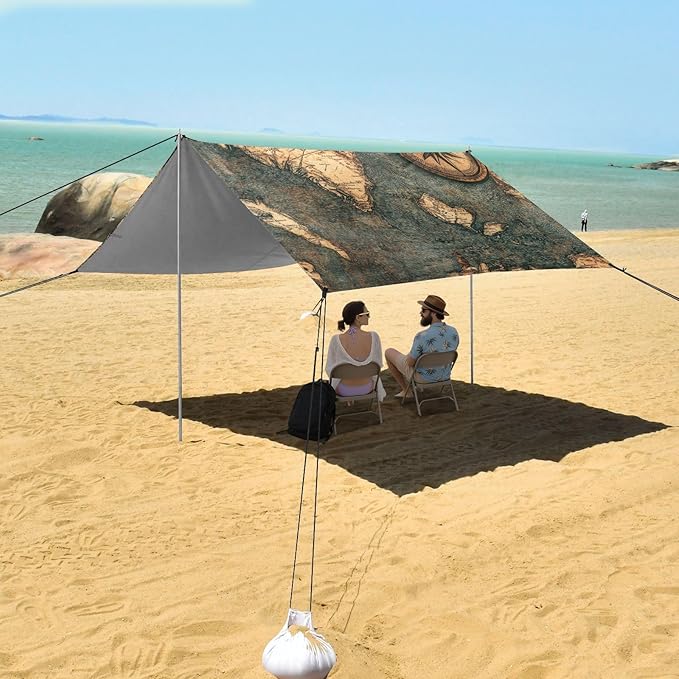 Beach Tent Sun Shelter Compass Map Lightweight &amp Easy Setup Beach Shade Canopy for Camping Fishing