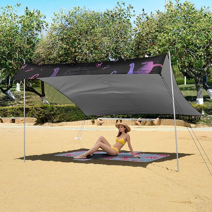 ALAZA Rainbow Cat Paw Prints Beach Tent Sun Shelter UPF50+ Protection Beach Shade Canopy w/ 4 Sandbags for Outdoor Camping Fishing Backyard Fun Picnic 10x9 ft