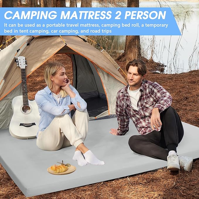 CYMULA Memory Foam Camping Mattress Pad3inch Sleeping Pad for CampingNon-Slip Bottom Floor Cot Car Mattress Bed with Retaining Portable Roll up Mattress Pad Mat for Travel Truck Guest Bed Tent