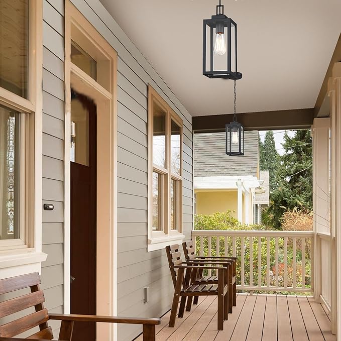 13 Inch Outdoor Pendant Lights for Porch-Ceiling Mount Exterior Pendant Lights Steel and Glass Outdoor Porch Hanging Light for Hallway Entrance Gazebo E26