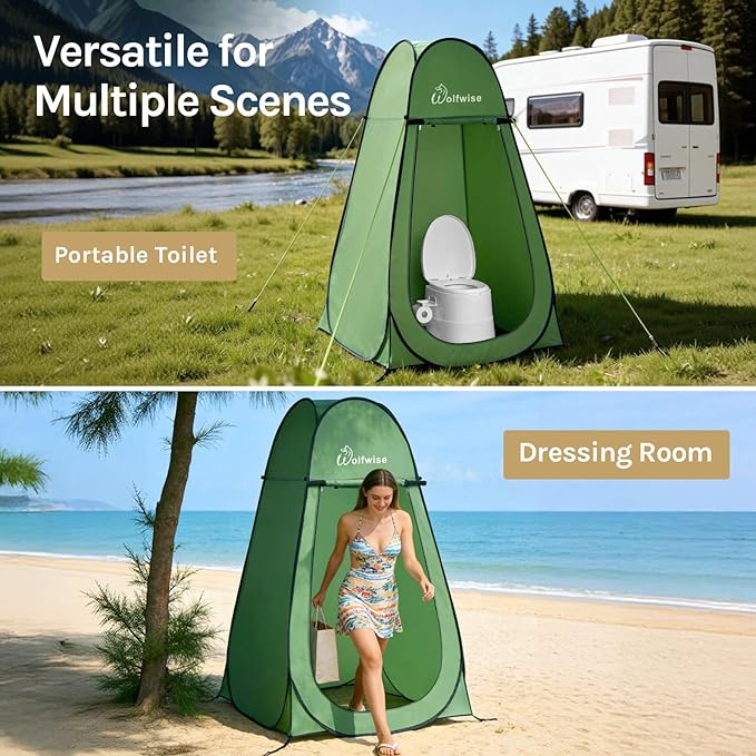 Wolfwise Pop Up Shower Tent Portable Instant Changing Tent with Ventilation Window &amp Carry Bag Privacy Bathroom Toilet for Beach Camping &amp Outdoor Width 40  Height 75  Green