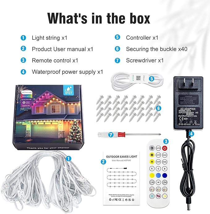 247FT 90LEDs Permanent Outdoor Lights IP67 Waterproof Easy Install Under Eave Lighting with Remote for ChristmasHouse Party
