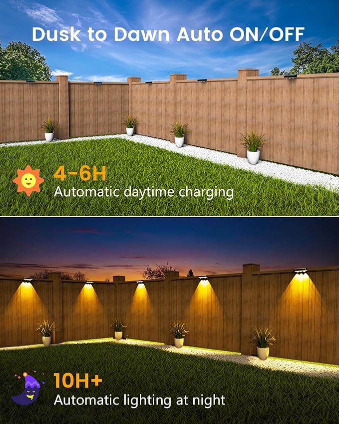 Solar Fence Lights Outdoor Waterproof Led 8Pack1300mAh 6 Inch Solar Lights for Fence with Warm White &amp RGB 8 Colors Outdoor Solar Lights for Patio Backyard Deck Fence Railing (Black)