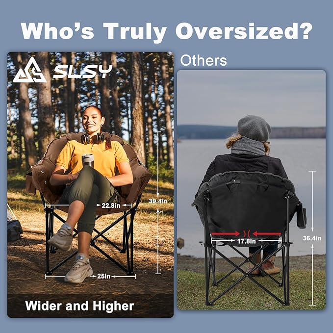 Slsy Heated Camping Chair Oversized Outdoor Portable Heated Folding Chair Heavy Duty 500 lbs Support Padded Seat for Outdoor Sports Camping Patio and Picnics