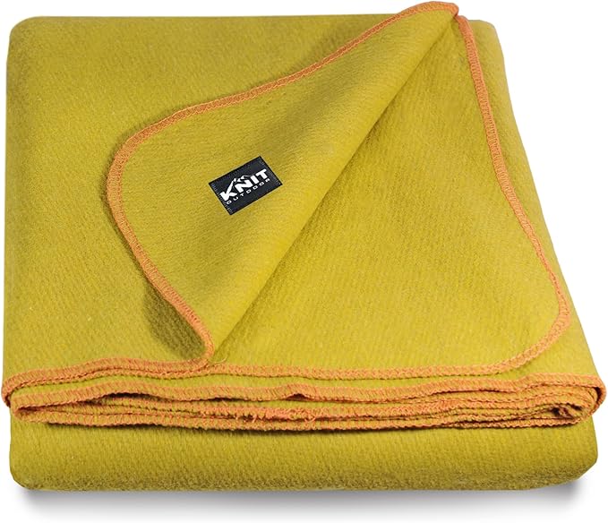 Large Military Wool Blanket - Warm &amp Thick Emergency Survival Blanket Great for Camping Outdoors Sports Events Picnics 4.5 lbs 64 x 88 (Ochre Yellow)