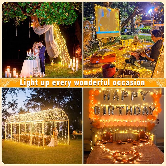 132FT 400 LED Christmas Lights Outdoor Christmas String Lights Indoor with 8 Modes Waterproof Plug in Twinkle Fairy Lights Clear Wire for Bedroom Patio Window Garden Wedding Xmas Decor Warm White