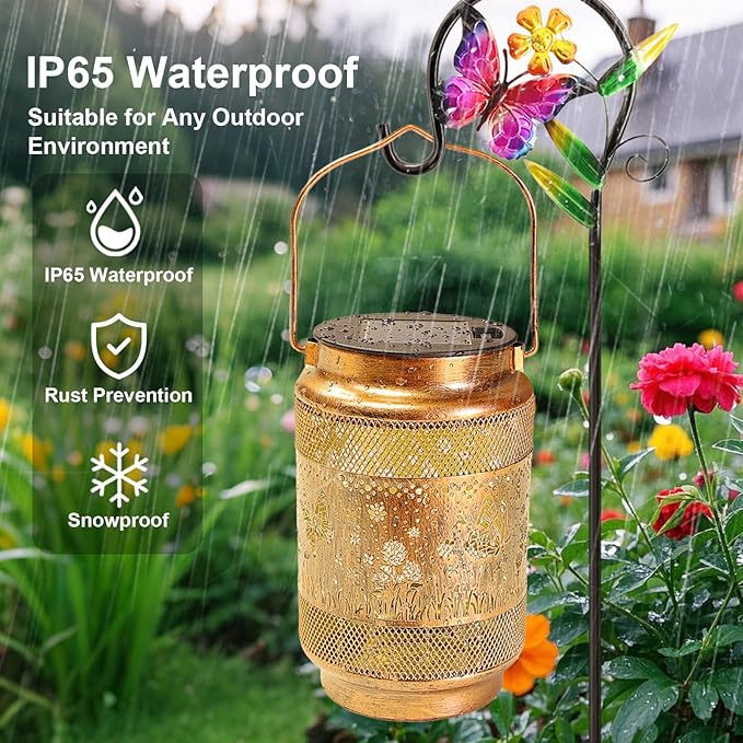 Butterfly Solar Lanterns Outdoor Waterproof with Shepherd Hook Birthday Gifts for Women Mom Grandma Metal Solar Hanging Lights Garden Decor for Outside Yard Patio Pathway Backyard Porch