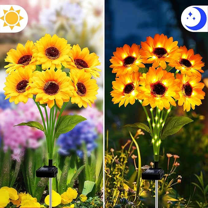 Solar Garden Lights 6 Pack 36 Solar Sunflower Lights Gifts for Mom Women Grandma Mothers Day Birthday Waterproof Solar Flower Light for Outdoor Decoration Decorative Stakes for YardLandscapePatio