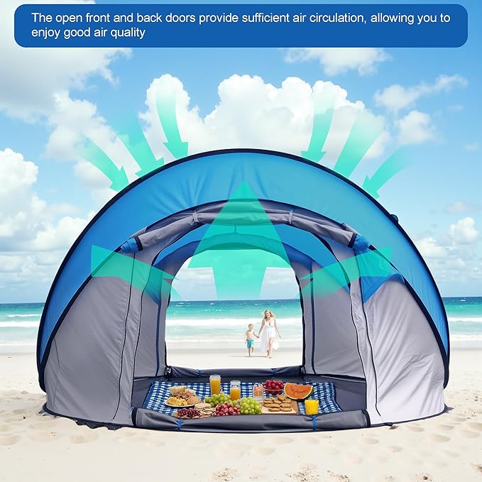 Instant Pop Up Camping Tent 4 Person Blue Easy Pop Up Tent Waterproof Automatic Setup Doors-Instant Family Camping Tents Suitable for Camping Halloween Christmas Autumn Snow etc.(CP-Blue)