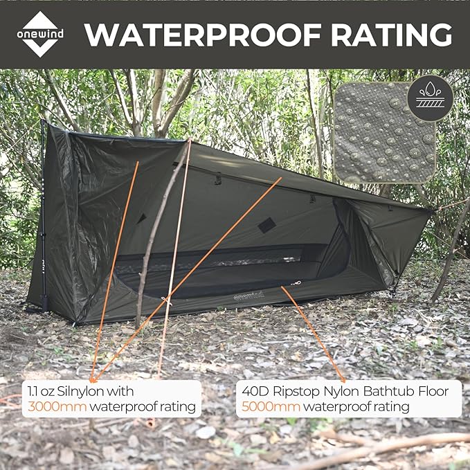 onewind Ultralight One Person Bivy Tent Backpacking Tent for Single Person Waterproof Silnylon Lightweight for Camping Backpacking Hiking NO Trekking Pole