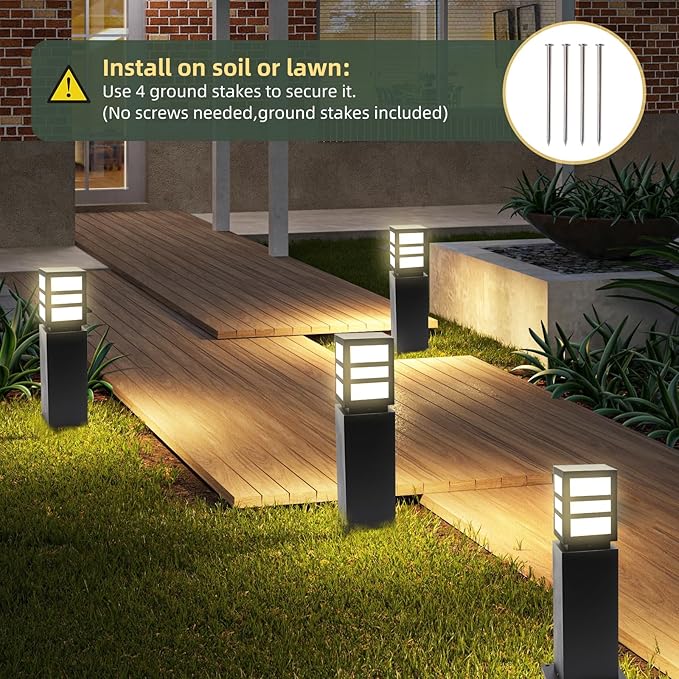 Landscape Path Lights 24 IP65 Waterproof Bollard Lights Heavy Duty Steel Stable Widened Base E27 Lamp Holder Modern Outdoor Path Lights Bollard for Lawn Patio Courtyard Driveway Oblong 1pack