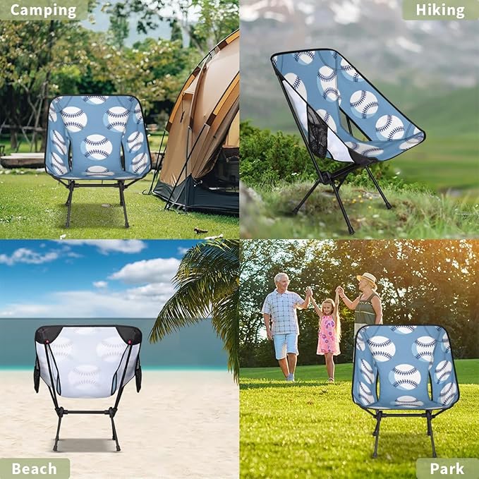Honeybaby Folding Camping Chair Baseballs Print Camping Chairs Lightweight Portable Chair Outdoor Foldable Chairs for Camping Travel Picnic Beach Hiking